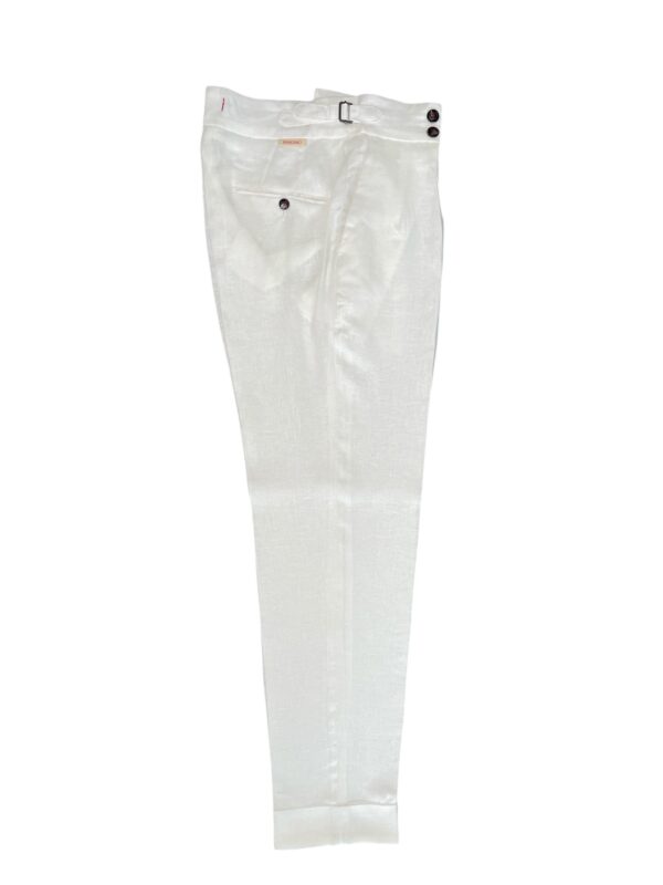 PANTALONE TASCA AMERICA CON FIBBIE IN LINO COLOR BIANCO
