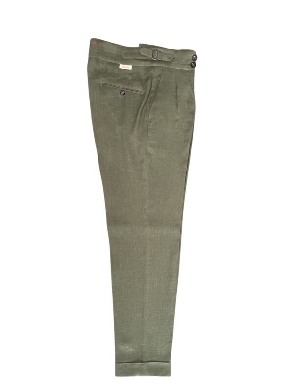 PANTALONE TASCA AMERICA CON FIBBIE IN LINO COLOR VERDE