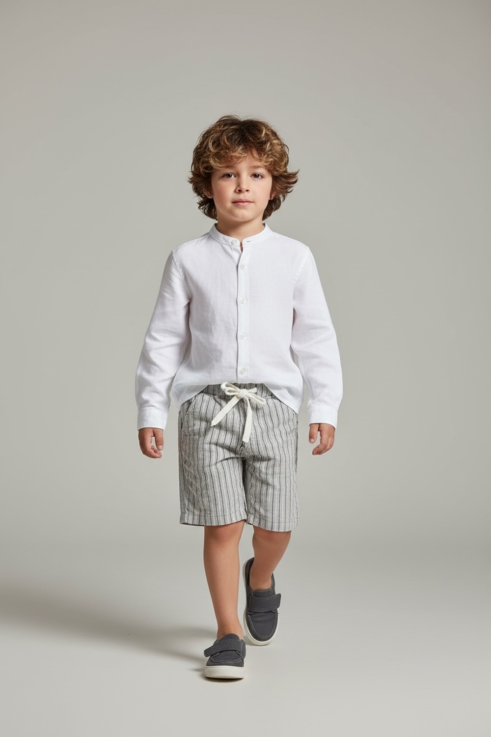 BERMUDA KIDS CON COULISSE IN COTONE RIGATO COLOR GRIGIO MEDIO