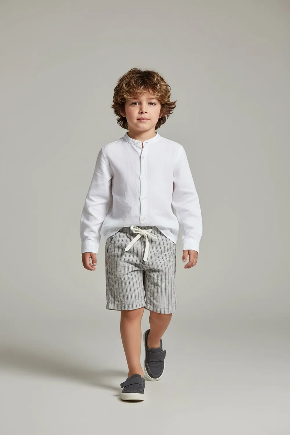 BERMUDA KIDS CON COULISSE IN COTONE RIGATO COLOR GRIGIO MEDIO