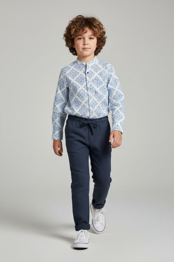 PANTALONE CON COULISSE IN LINO COLOR BLU CHIARO