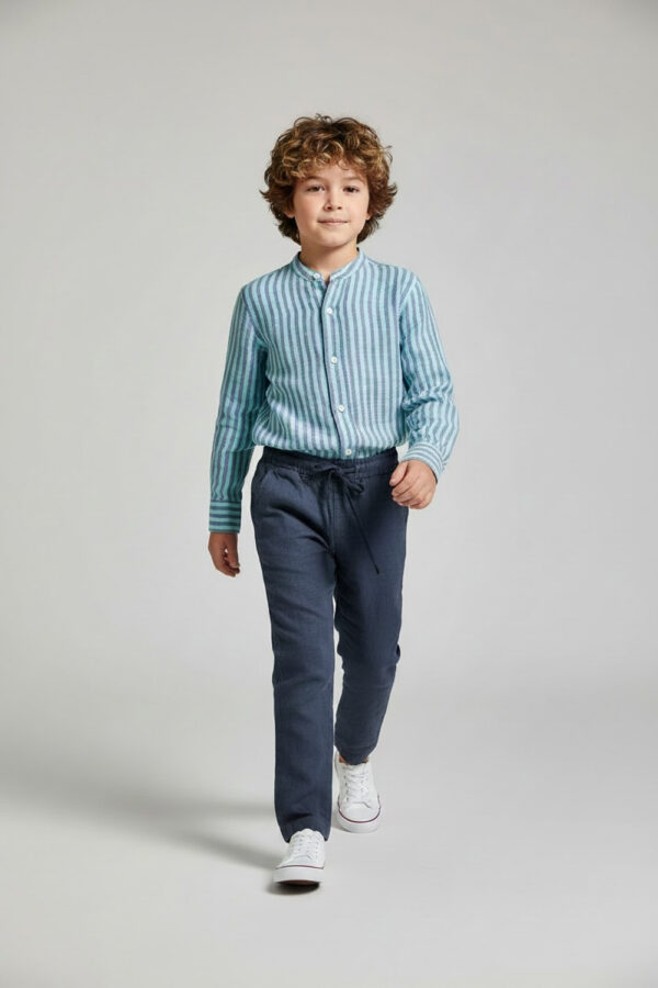 PANTALONE CON COULISSE IN LINO COLOR LAVAGNA