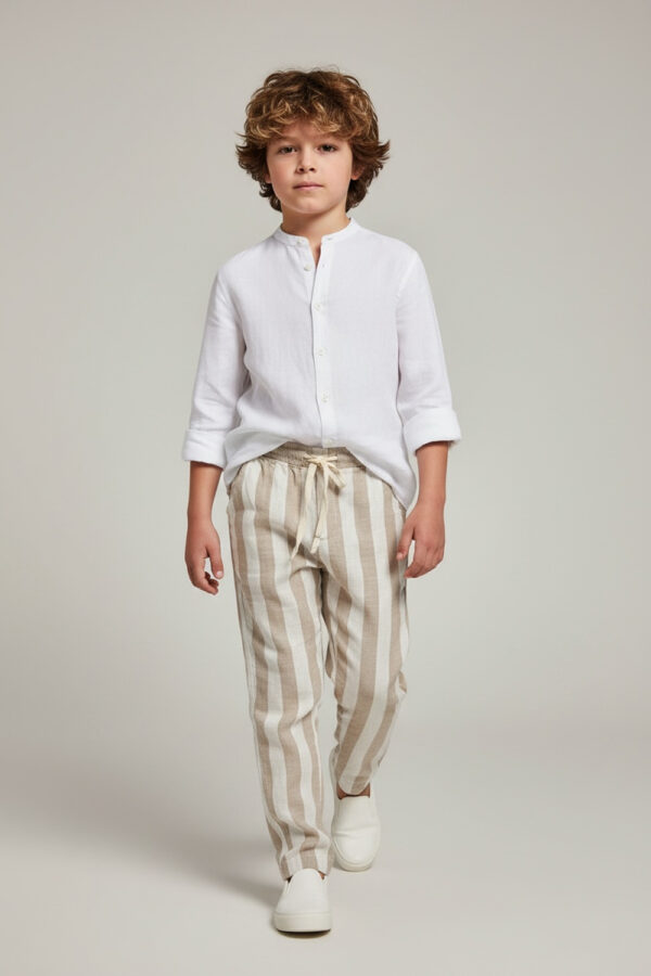 PANTALACCIO KIDS IN LINO RIGATO COLOR BEIGE