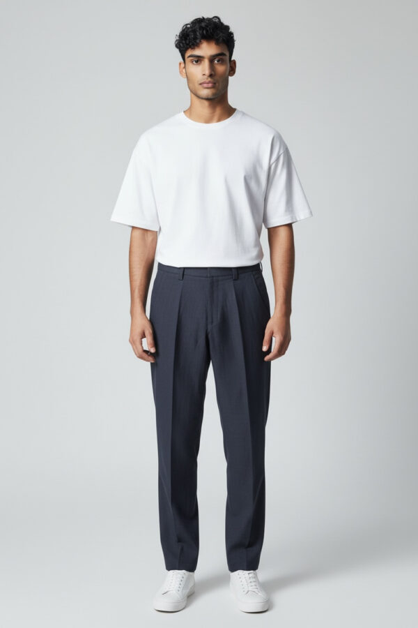 PANTALONE TASCA AMERICA CON TASCHE SUL RETRO IN LINO COLOR BLU SCURO