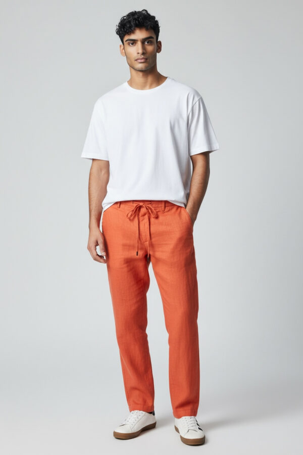 PANTALONE CON COULISSE 100% LINO COLOR ARANCIO