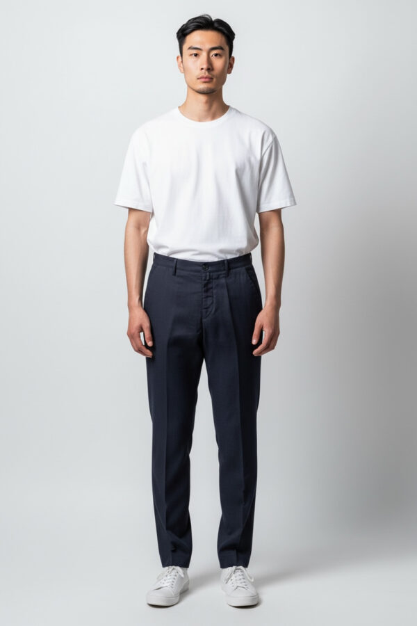 PANTALONE CON COULISSE IN LINO COLOR BLU SCURO