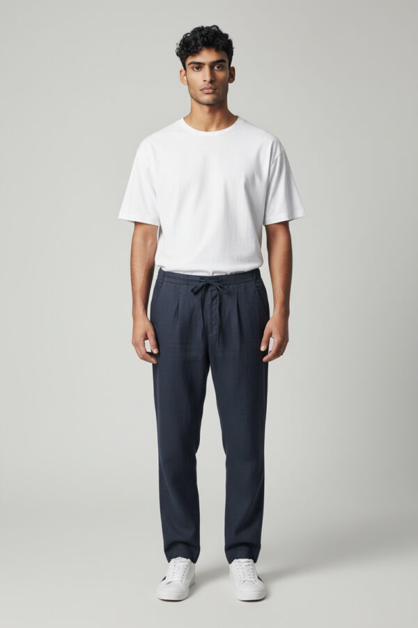 PANTALONE SHELBY COMFORT FIT IN LINO COLOR BLU SCURO