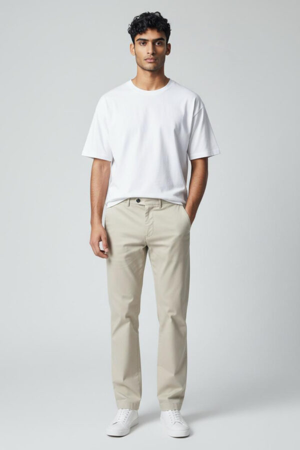 PANTALONE CHINO REGULAR FIT IN MISTO LINO DIAGONALE COLOR BEIGE