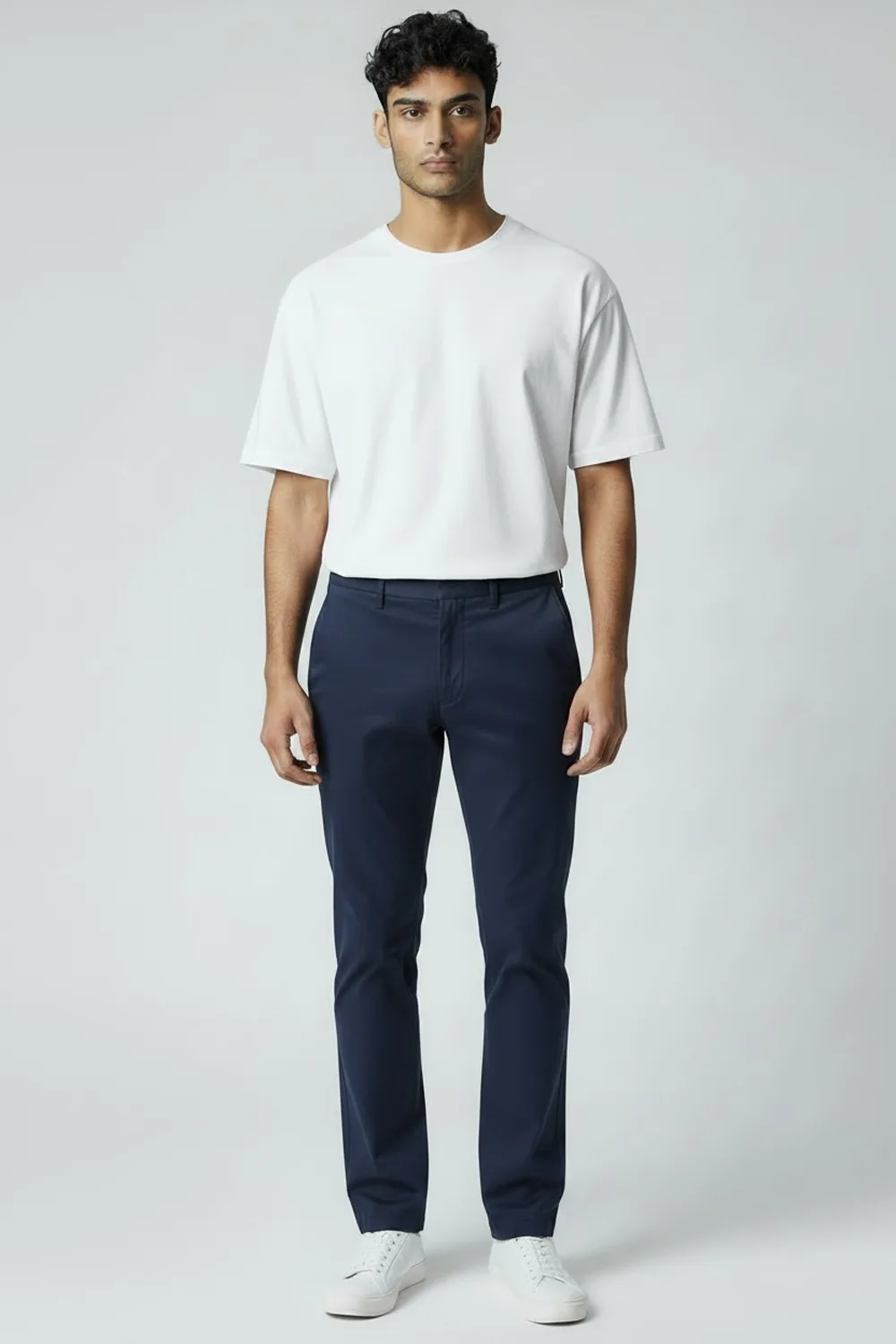 PANTALONE CHINO REGULAR FIT IN MISTO LINO DIAGONALE COLOR BLU SCURO