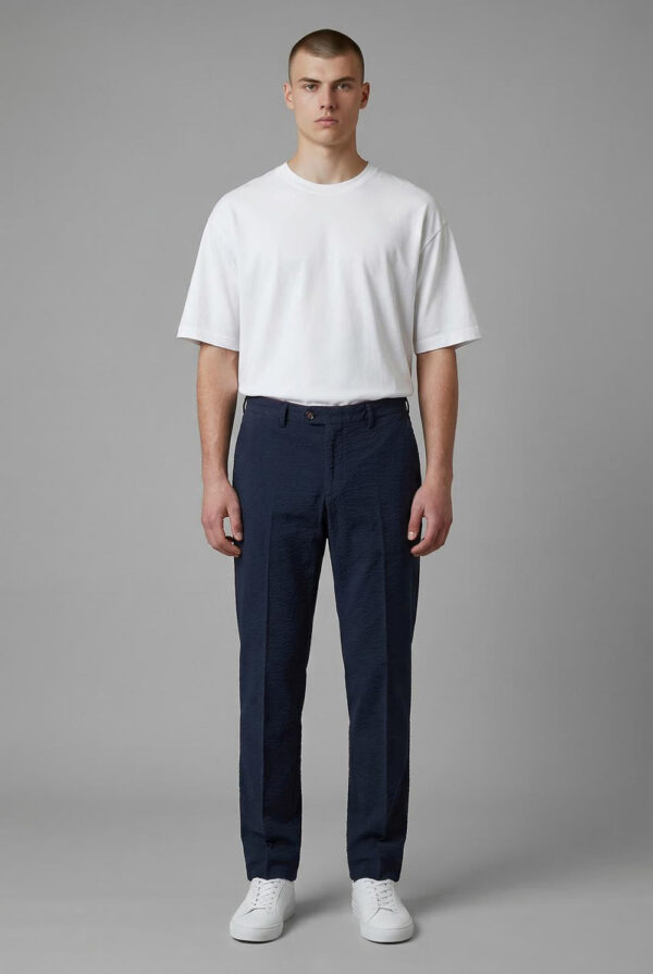 PANTALONE REEF SLIM FIT IN MISTO LINO DIAGONALE COLOR BLU SCURO