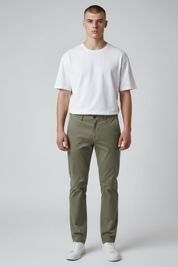 PANTALONE REEF SLIM FIT IN MISTO LINO DIAGONALE COLOR OLIVA