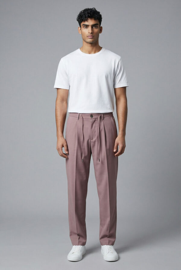 PANTALONE CON COULISSE E PINCES IN FRESCO LANA COLOR ROSA ANTICO