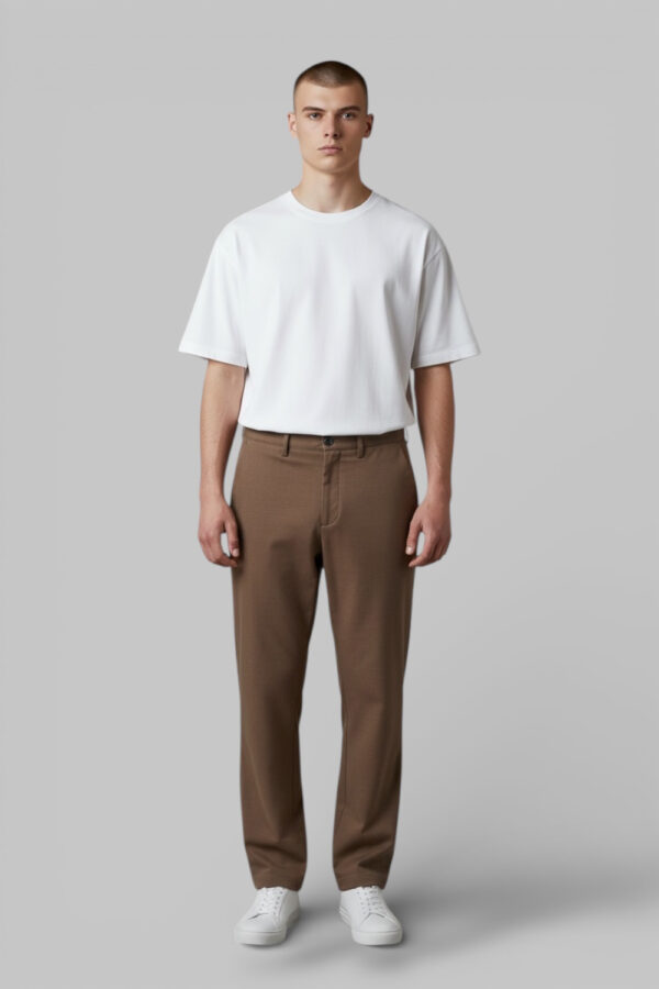 PANTALONE CON ELASTICO IN FRESCO LANA COLOR TEGOLA