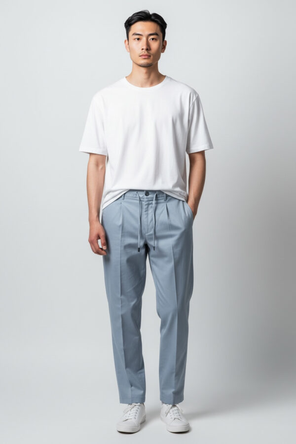 PANTALONE CON COULISSE E PINCES IN GABARDINE COLOR CARTA DA ZUCCHERO