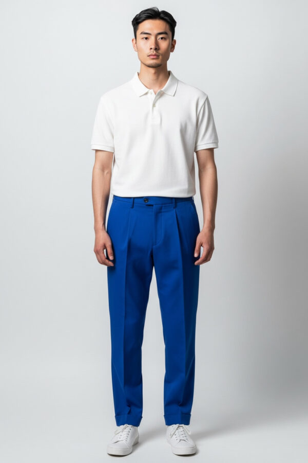 PANTALONE TASCA AMERICA CON PINCES E RISVOLTO IN GABARDINE COLOR BLU ROYAL