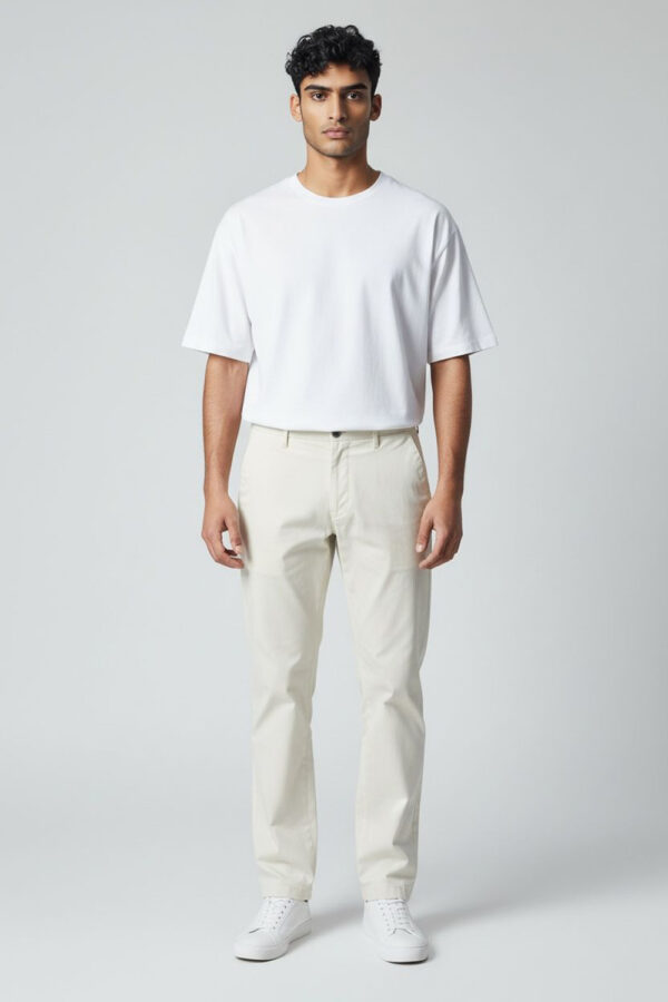 PANTALONE CON COULISSE IN GABARDINE COLOR PANNA