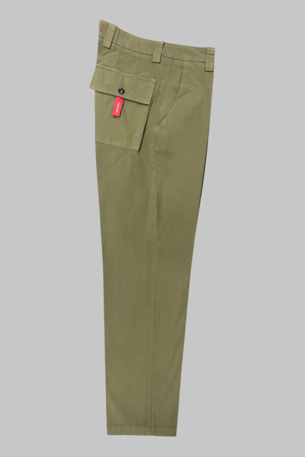 PANTALONE TASCA AMERICA CON TASCHE SUL RETRO IN POPELINE COLOR OLIVA
