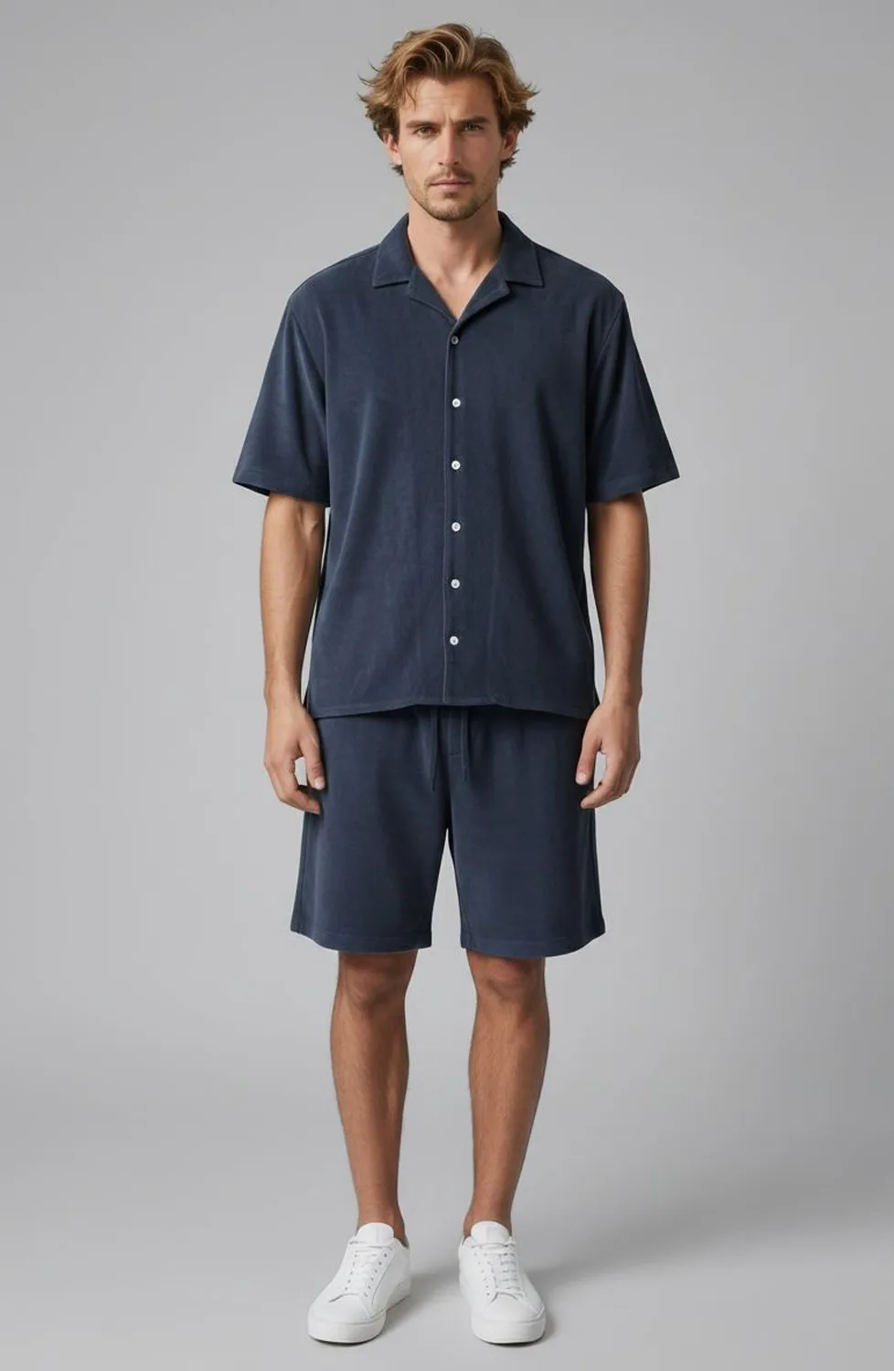 BERMUDA CON COULISSE ED ELASTICO IN VITA COMFORT FIT IN COTONE COLOR BLU SCURO