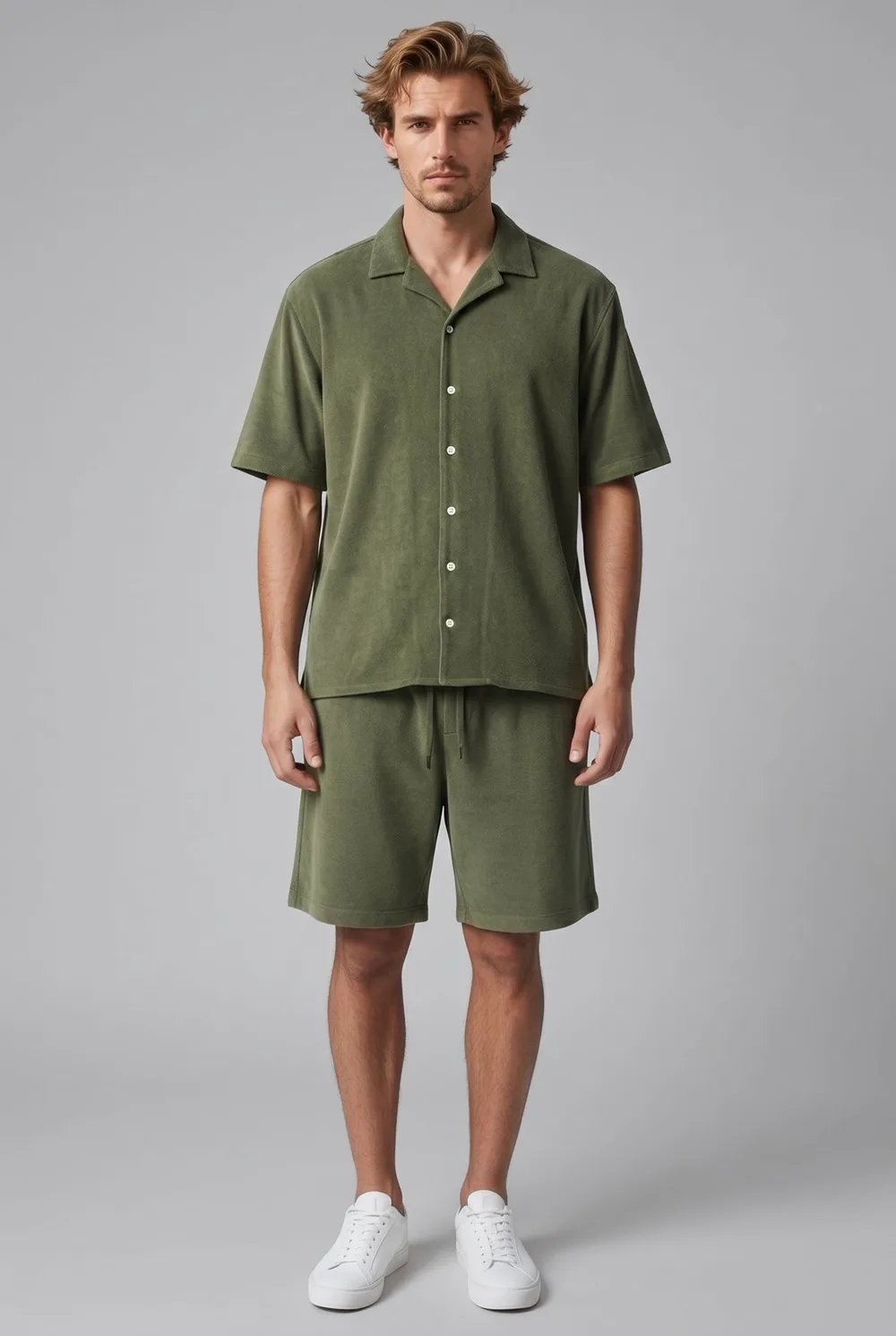 BERMUDA CON COULISSE ED ELASTICO IN VITA COMFORT FIT IN COTONE COLOR VERDE MILITARE