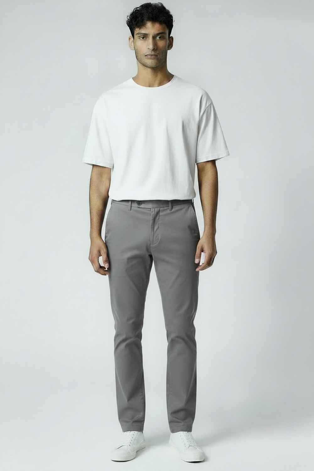 PANTALONE CHINO REGULAR FIT IN GABARDINE COLOR GRIGIO MEDIO