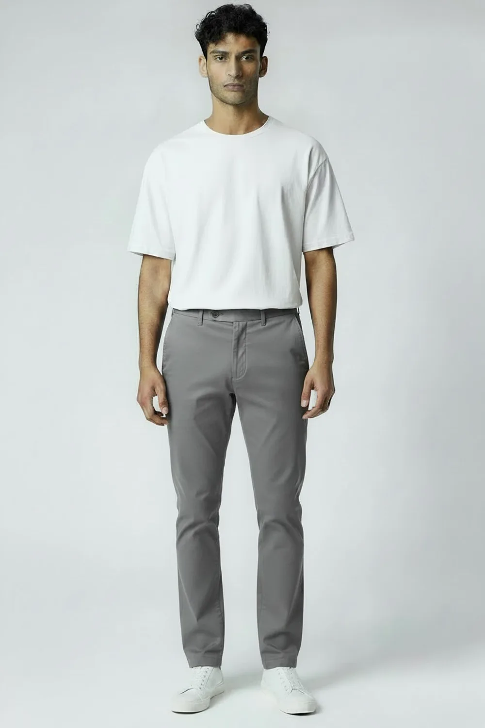PANTALONE CHINO REGULAR FIT IN GABARDINE COLOR GRIGIO MEDIO