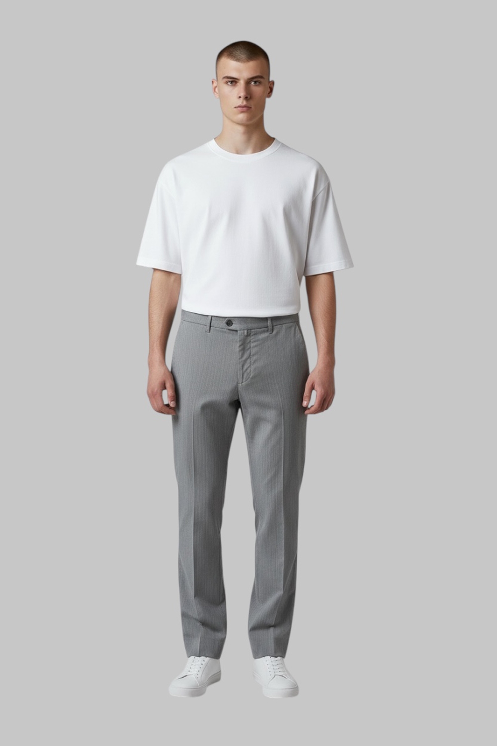 PANTALONE REEF SLIM FIT IN COTONE MILLERIGHE COLOR GRIGIO MEDIO