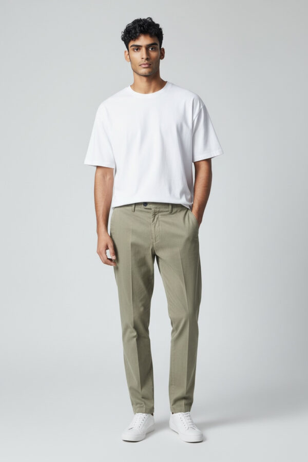 PANTALONE CHINO REGULAR FIT IN COTONE DISEGNO RESCA COLOR OLIVA