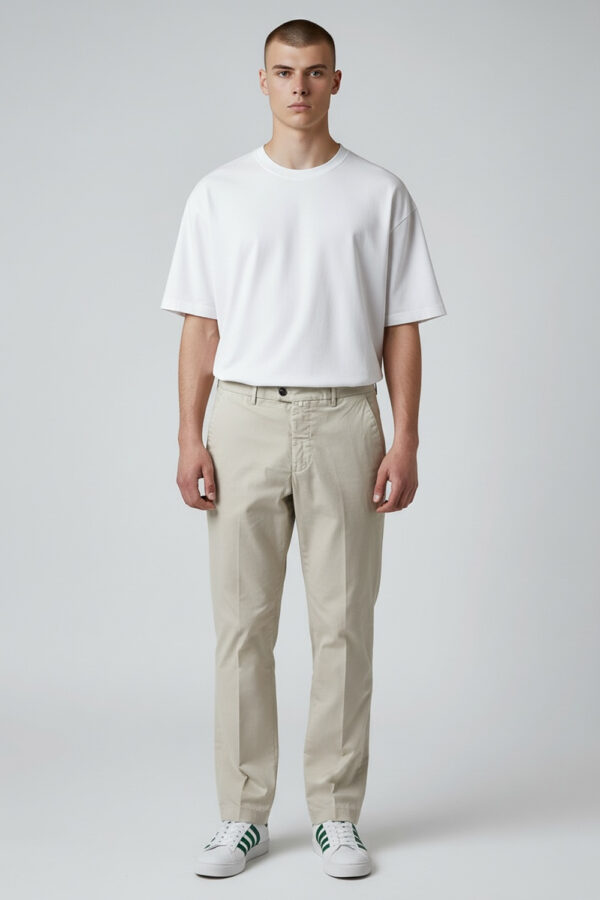 PANTALONE GOBI TASCA AMERICA CON TAGLIO DRITTO IN COTONE PIQUET COLOR BEIGE