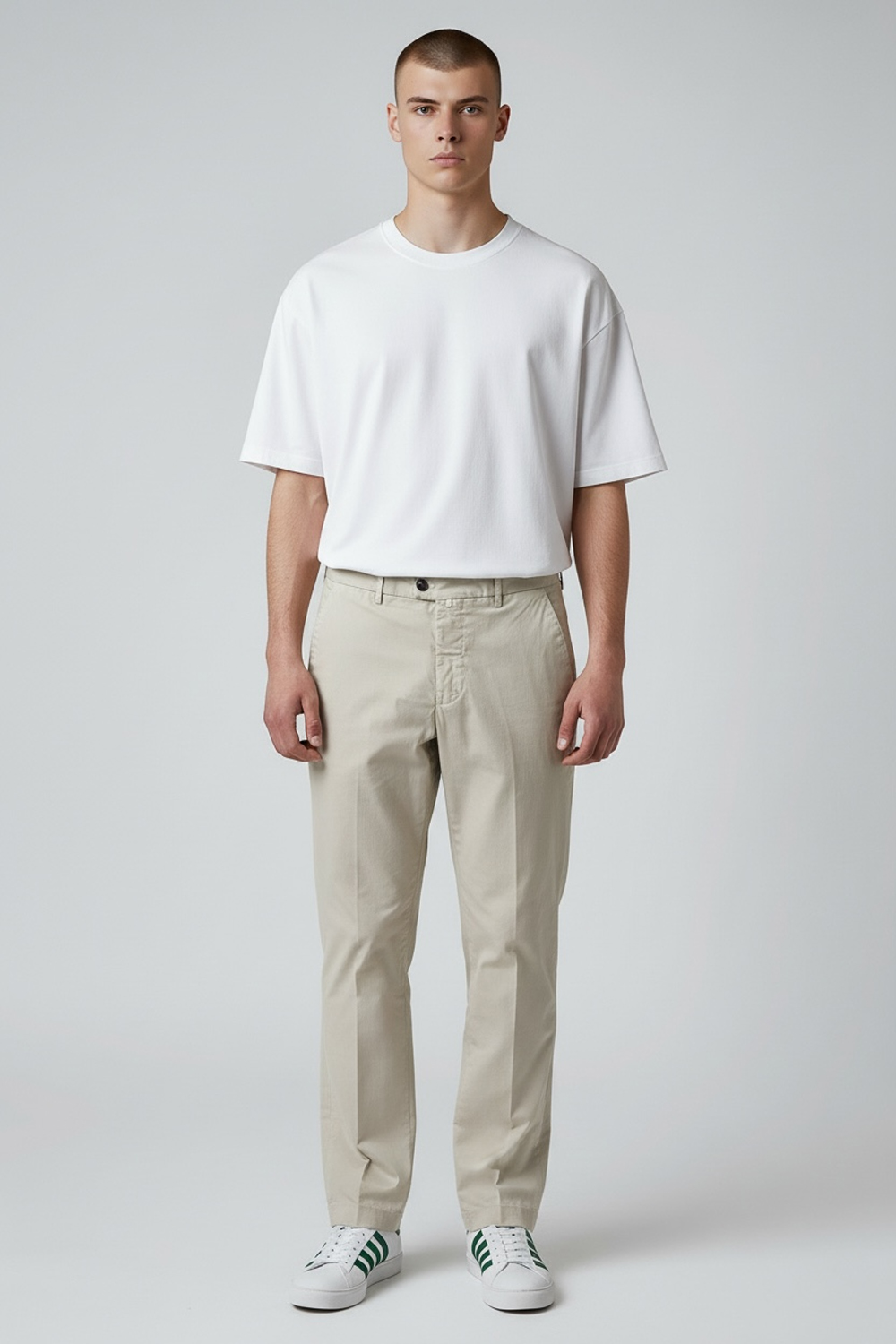 PANTALONE GOBI TASCA AMERICA CON TAGLIO DRITTO IN COTONE PIQUET COLOR BEIGE