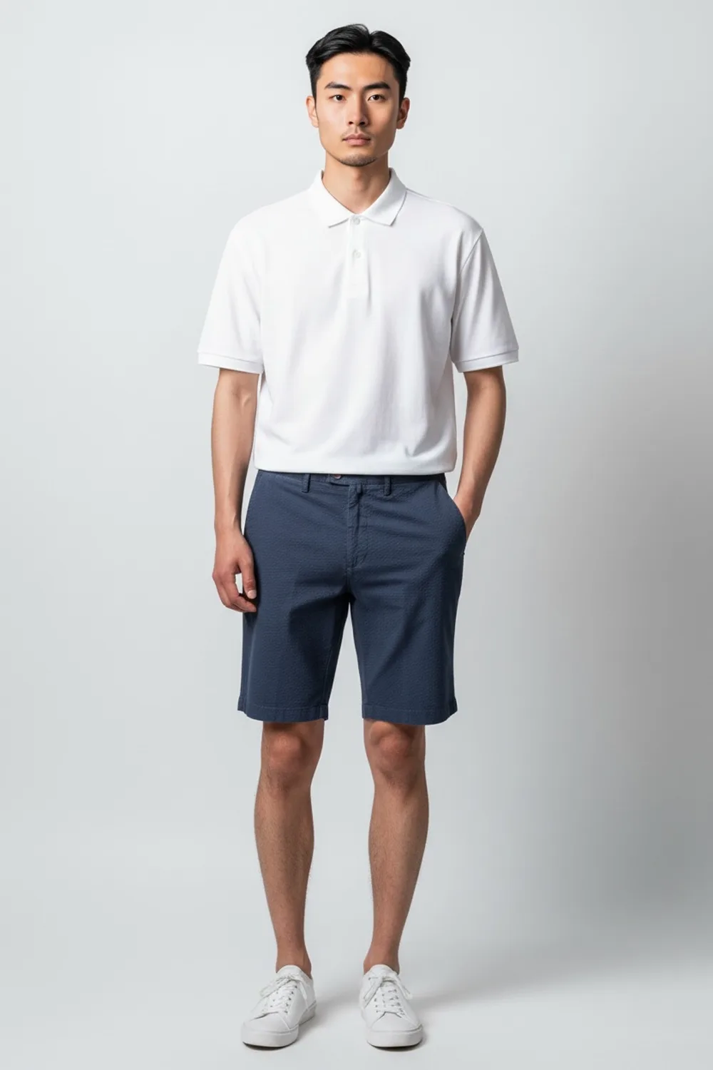 SHORT REGULAR FIT IN COTONE SEERSUCKER COLOR BLU SCURO