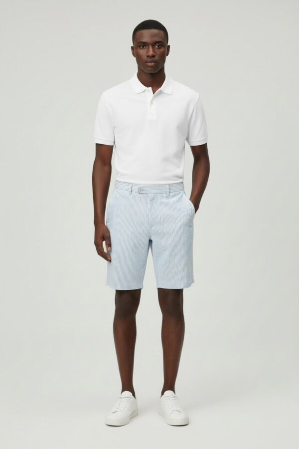 SHORT REGULAR FIT A RIGHE IN COTONE COLOR CELESTE