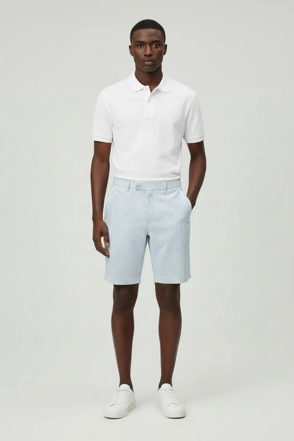 SHORT REGULAR FIT A RIGHE IN COTONE COLOR CELESTE
