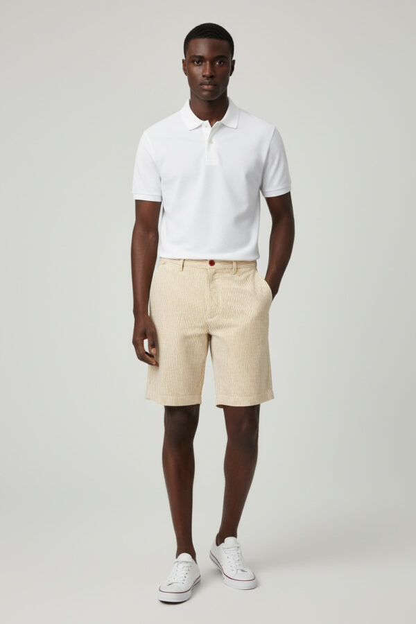 SHORT REGULAR FIT A RIGHE IN COTONE COLOR GIALLO