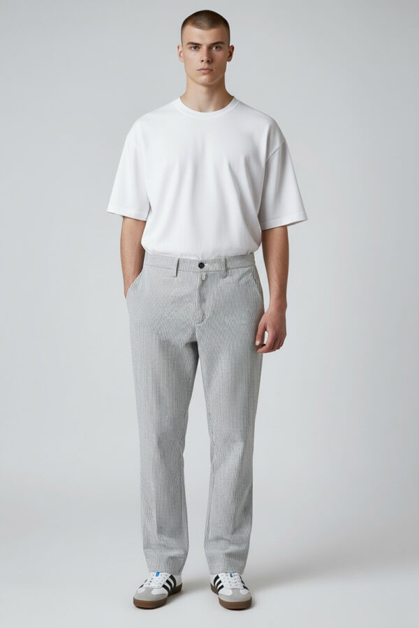 PANTALONE CON COULISSE 100% COTONE RIGATO COLOR RIGA BLU CHIARO