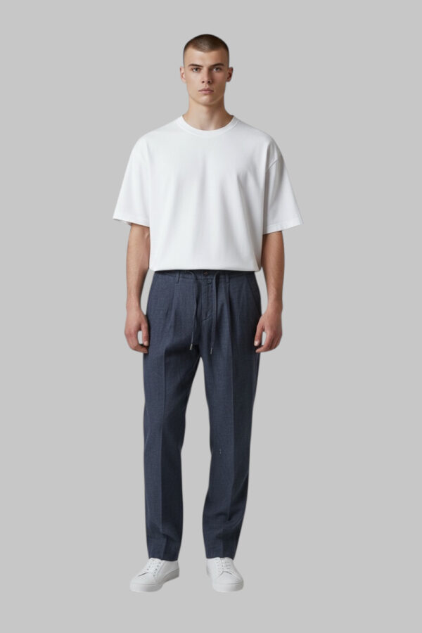 PANTALONE CON COULISSE E PINCES IN DENIM CHAMBRAY