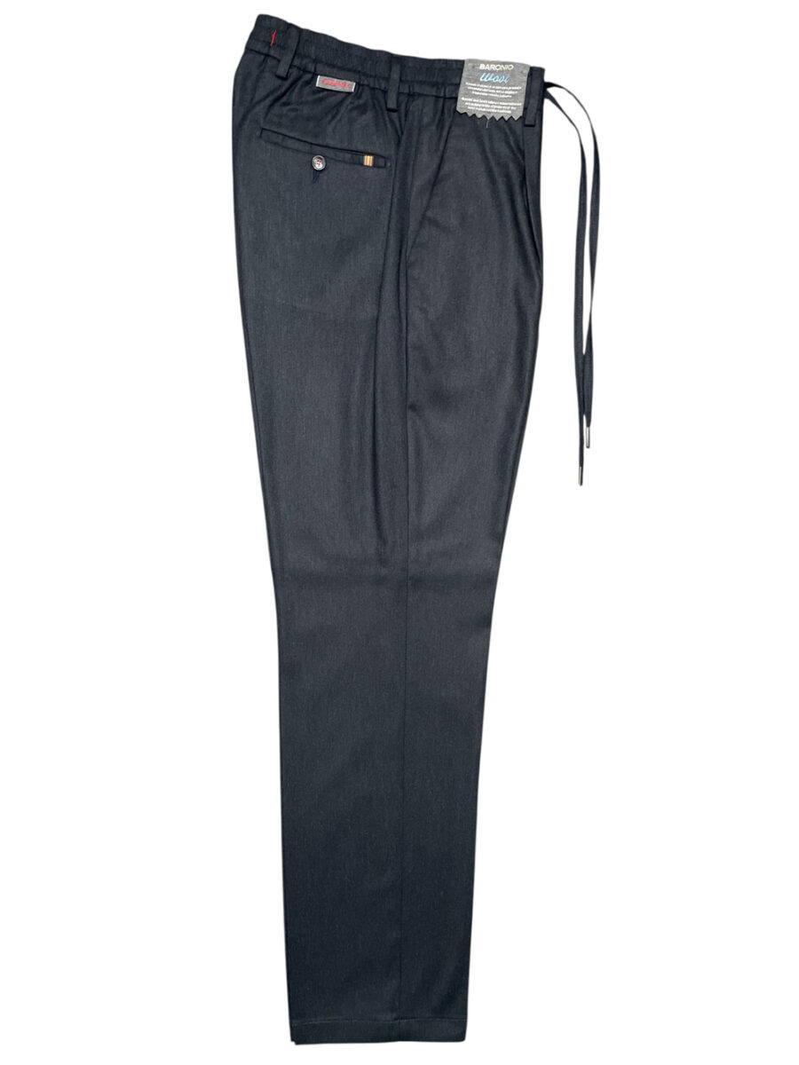 PANTALONE TASCA AMERICA CON COULISSE E PATTINE POSTERIORI IN LANA COLOR BLU SCURO