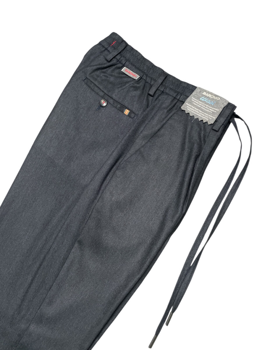 PANTALONE TASCA AMERICA CON COULISSE E PATTINE POSTERIORI IN LANA COLOR BLU SCURO - immagine 2