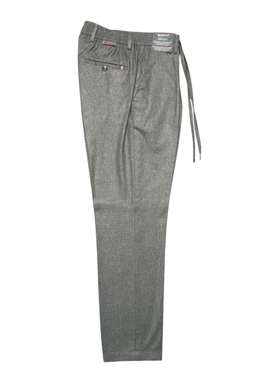 PANTALONE TASCA AMERICA CON COULISSE E PATTINE POSTERIORI IN LANA COLOR GRIGIO MEDIO