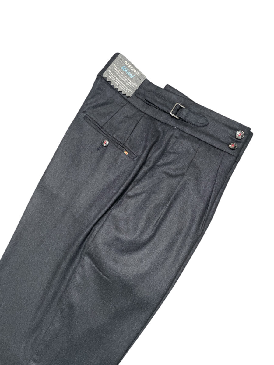 PANTALONE TASCA AMERICA CON BUSTINO ALTO E FIBBIE LATERALI COLOR BLU SCURO - immagine 2