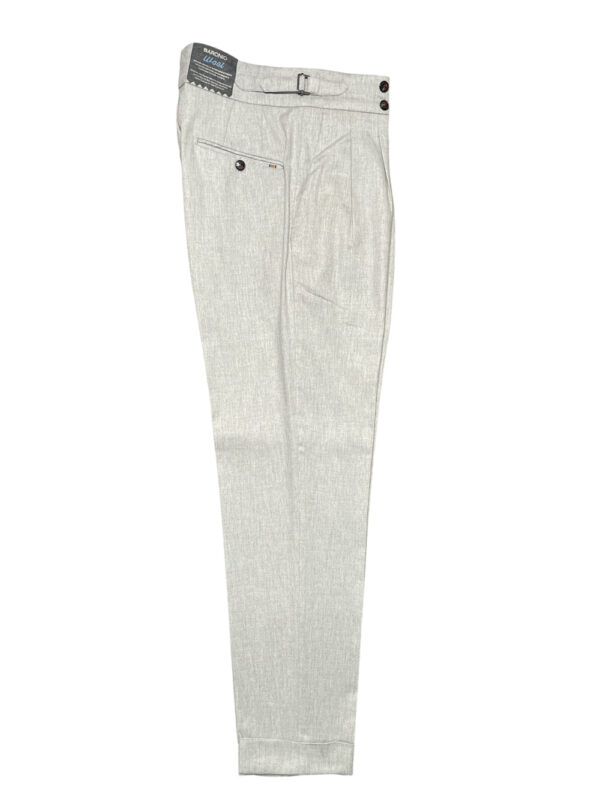 PANTALONE TASCA AMERICA CON BUSTINO ALTO E FIBBIE LATERALI COLOR GRIGIO CHIARO