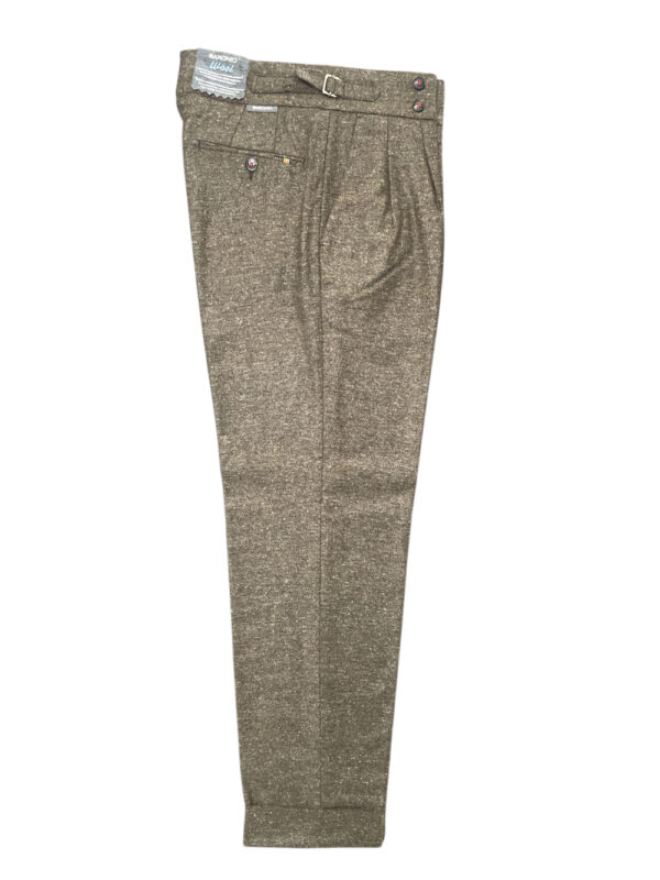 PANTALONE CON DOPPIA PINCES E FIBBIE LATERALI N LANA PIED POULE COLOR TORTORA