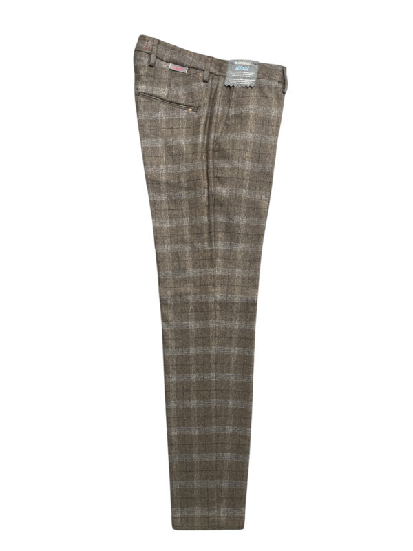 PANTALONE SLIM FIT IN LANA A QUADRI COLOR TORTORA