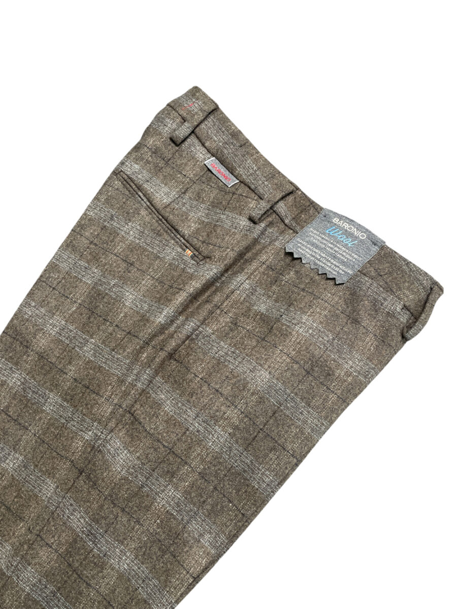 PANTALONE SLIM FIT IN LANA A QUADRI COLOR TORTORA - immagine 2