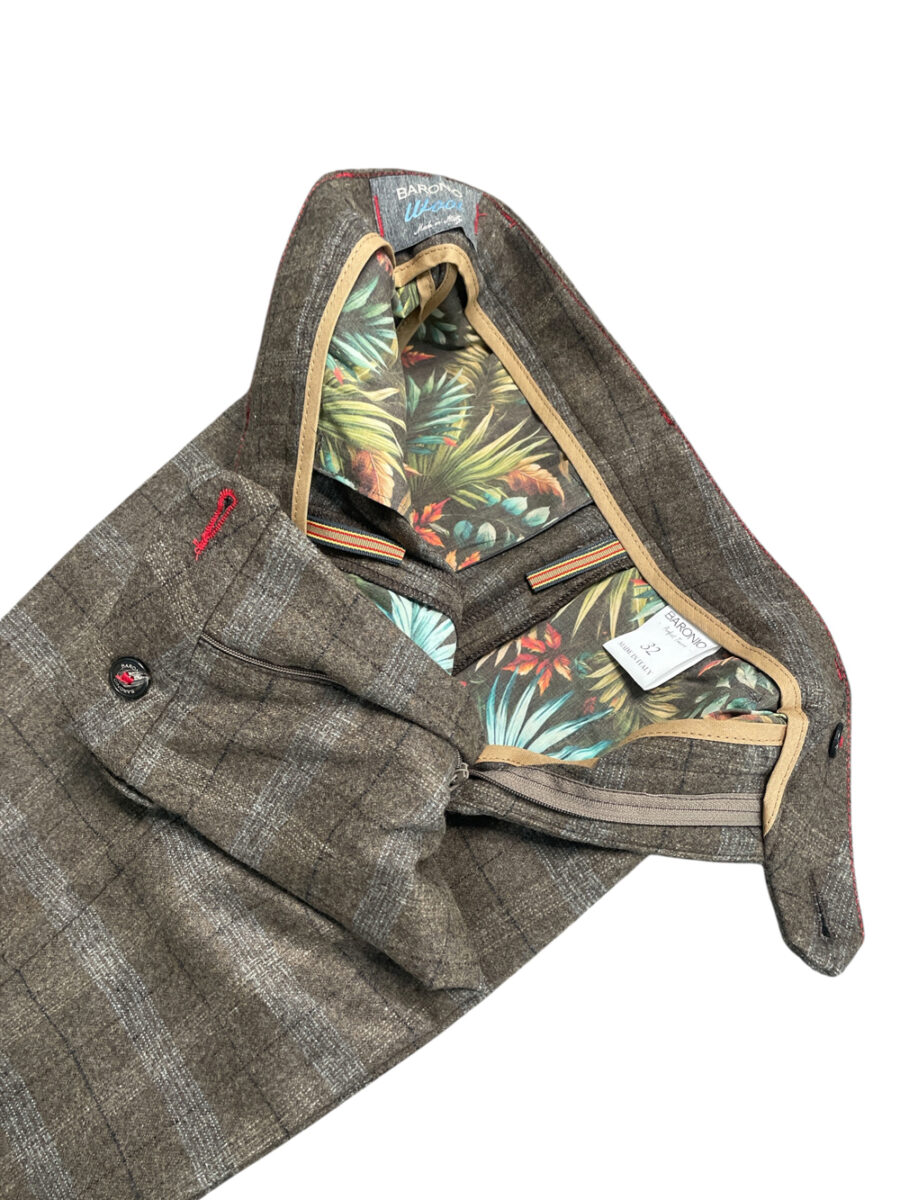 PANTALONE SLIM FIT IN LANA A QUADRI COLOR TORTORA - immagine 3