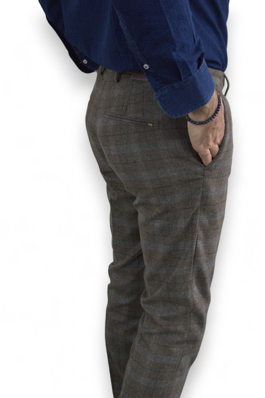 PANTALONE SLIM FIT IN LANA A QUADRI COLOR TORTORA - immagine 5