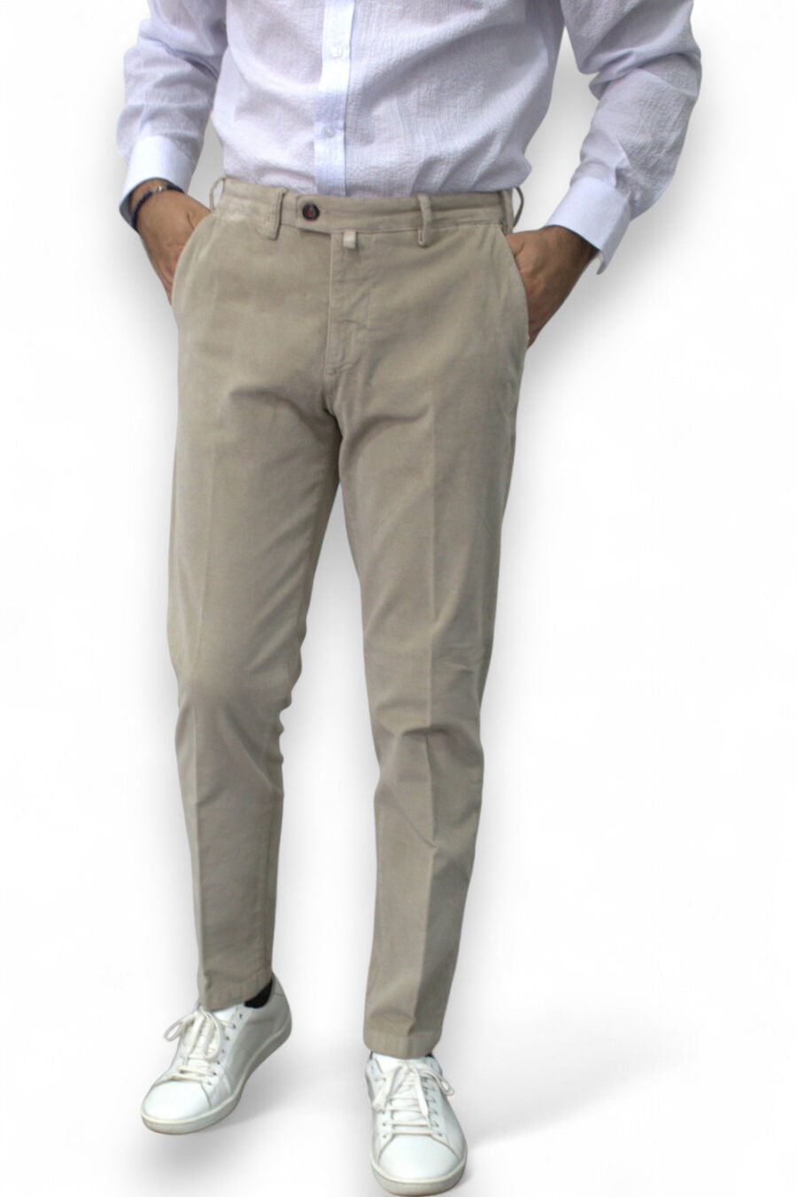 PANTALONE CHINO IN VELLUTO LISCIO COLOR BEIGE - immagine 4