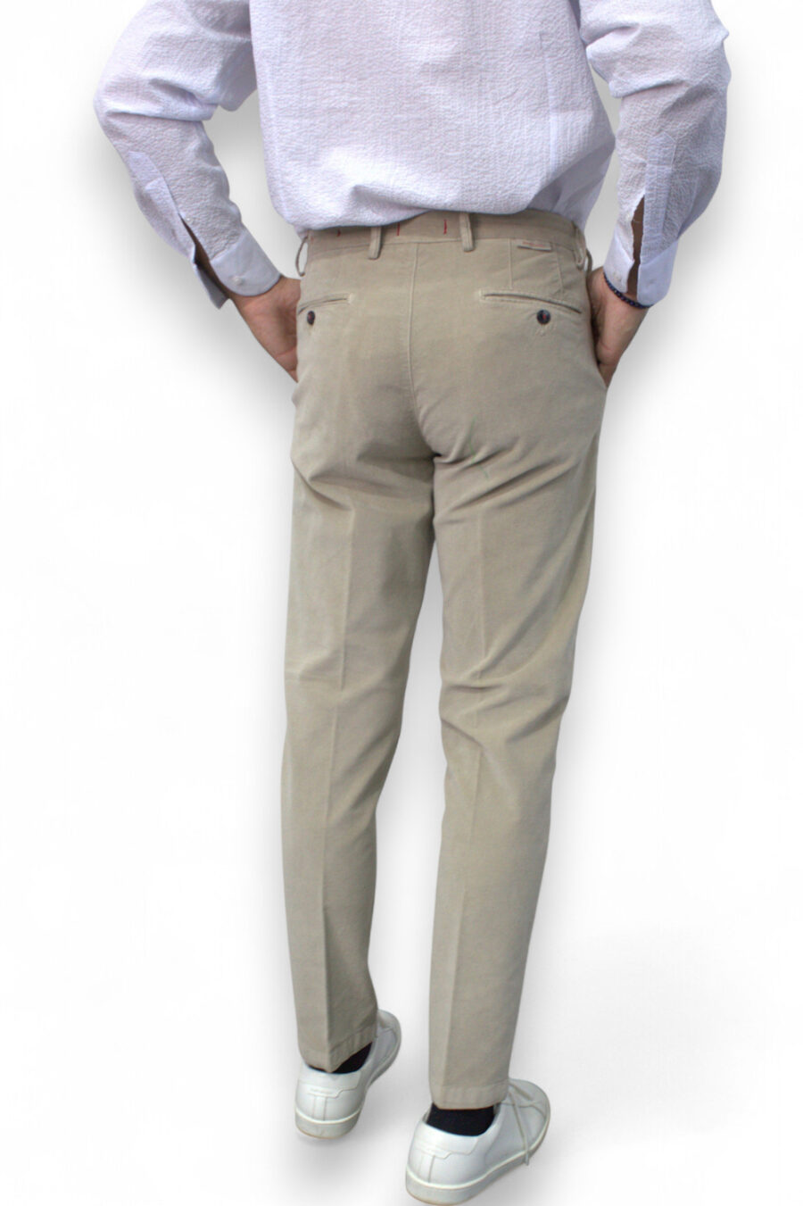 PANTALONE CHINO IN VELLUTO LISCIO COLOR BEIGE - immagine 6