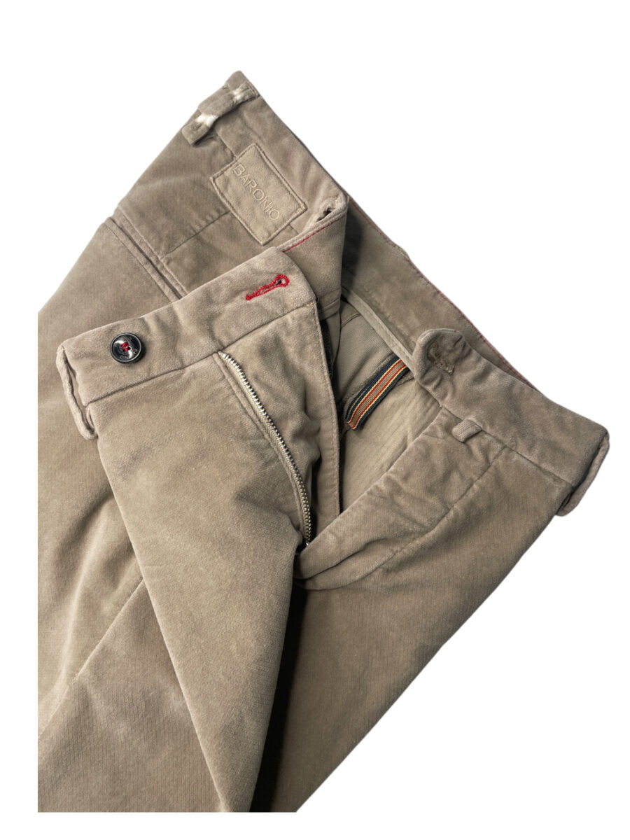 PANTALONE SLIM FIT IN VELLUTO LISCIO COLOR BEIGE - immagine 3