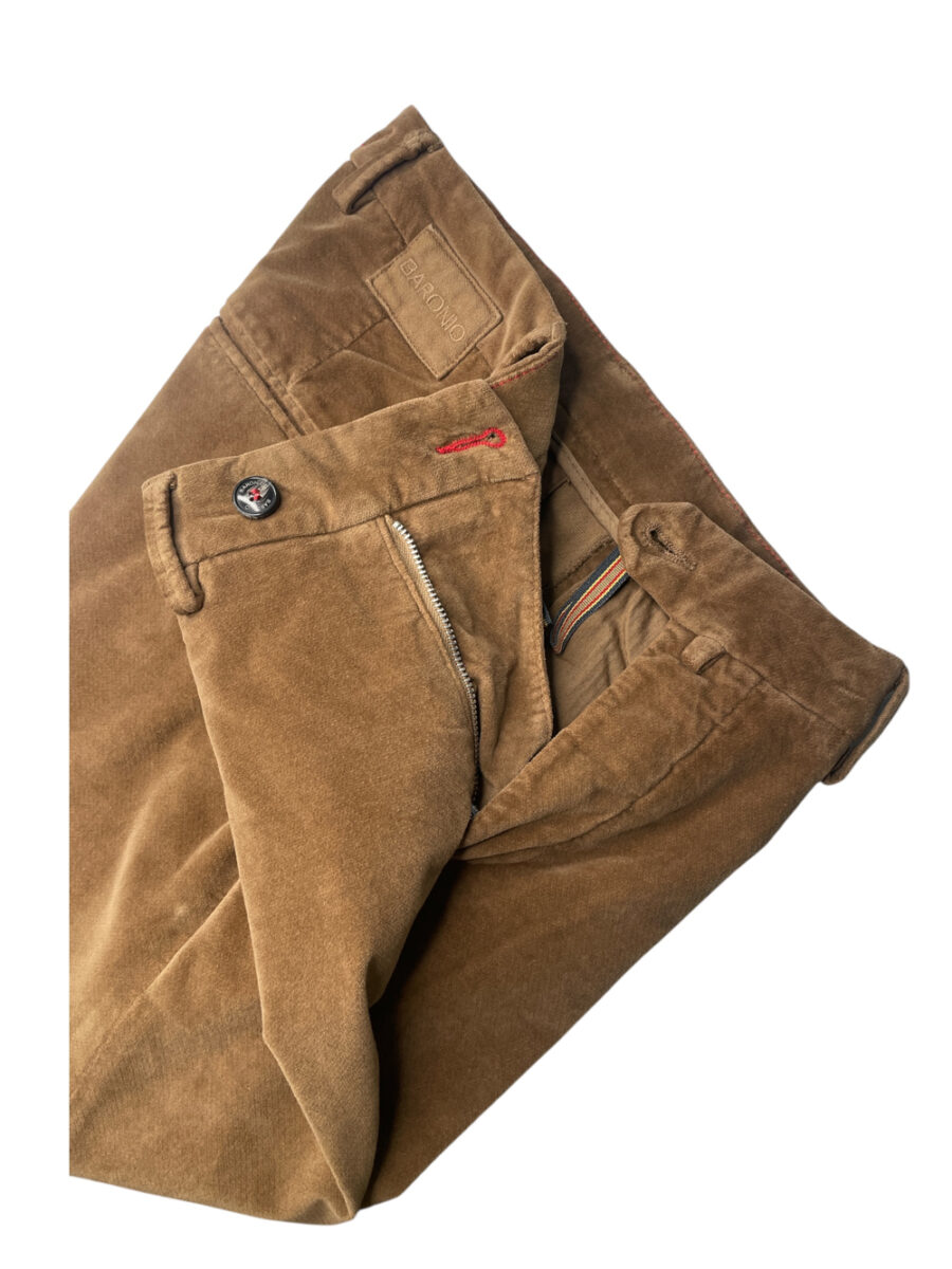 PANTALONE SLIM FIT IN VELLUTO LISCIO COLOR BISCOTTO - immagine 3