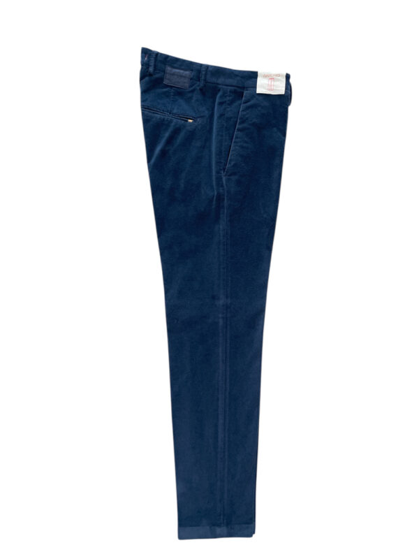 PANTALONE SLIM FIT IN VELLUTO LISCIO COLOR BLU SCURO